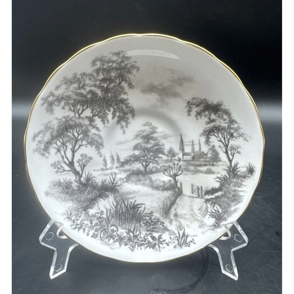Tuscan BLACK & WHITE Countryside Fine Bone China‎ Tea Cup & Saucer England